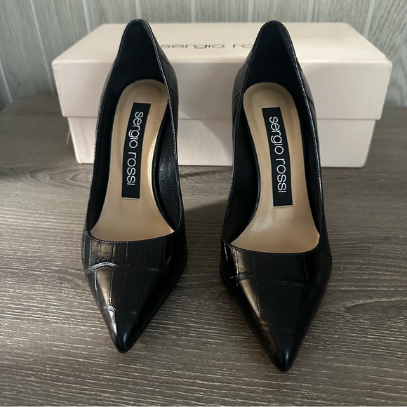 Sergio Rossi Godiva Black Croc Alligator Pumps Heels 5 35.5 35 1/2 - Picture 2 of 15